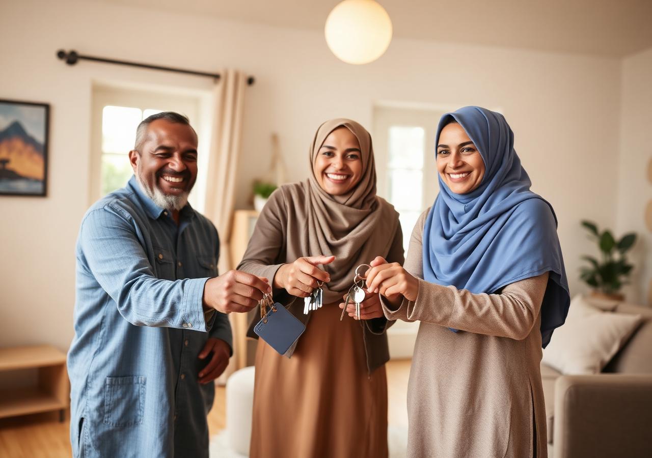 A family receiving the keys to their new home